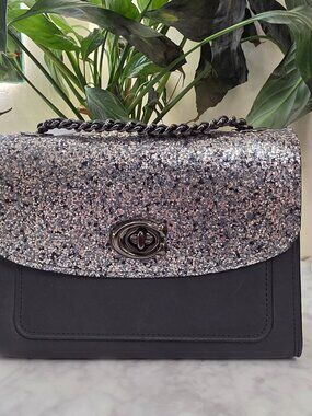 Coach Parker 18 Dark Navy & Glitter Convertible Shoulder Handbag